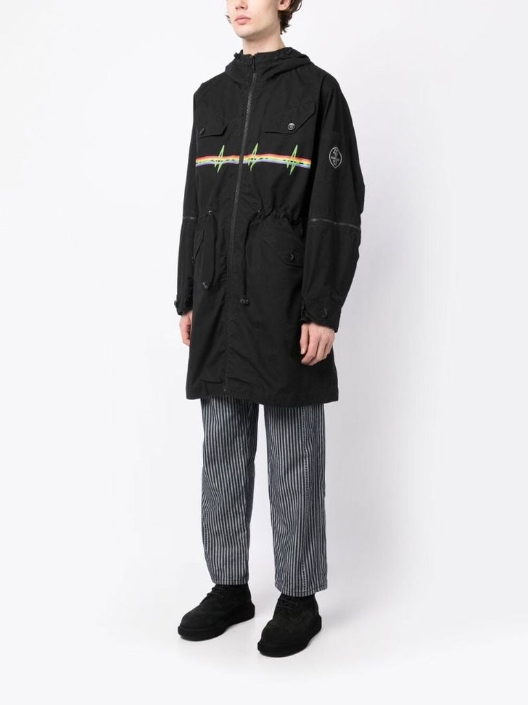 Black Graphic Print Hooded Parka