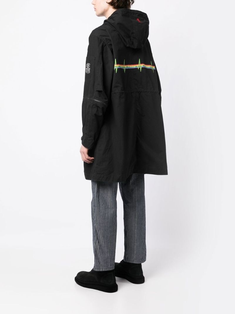 Black Graphic Print Hooded Parka