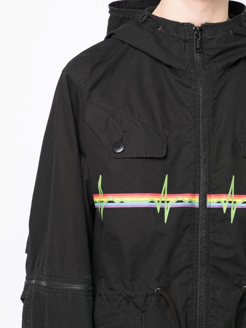 Black Graphic Print Hooded Parka