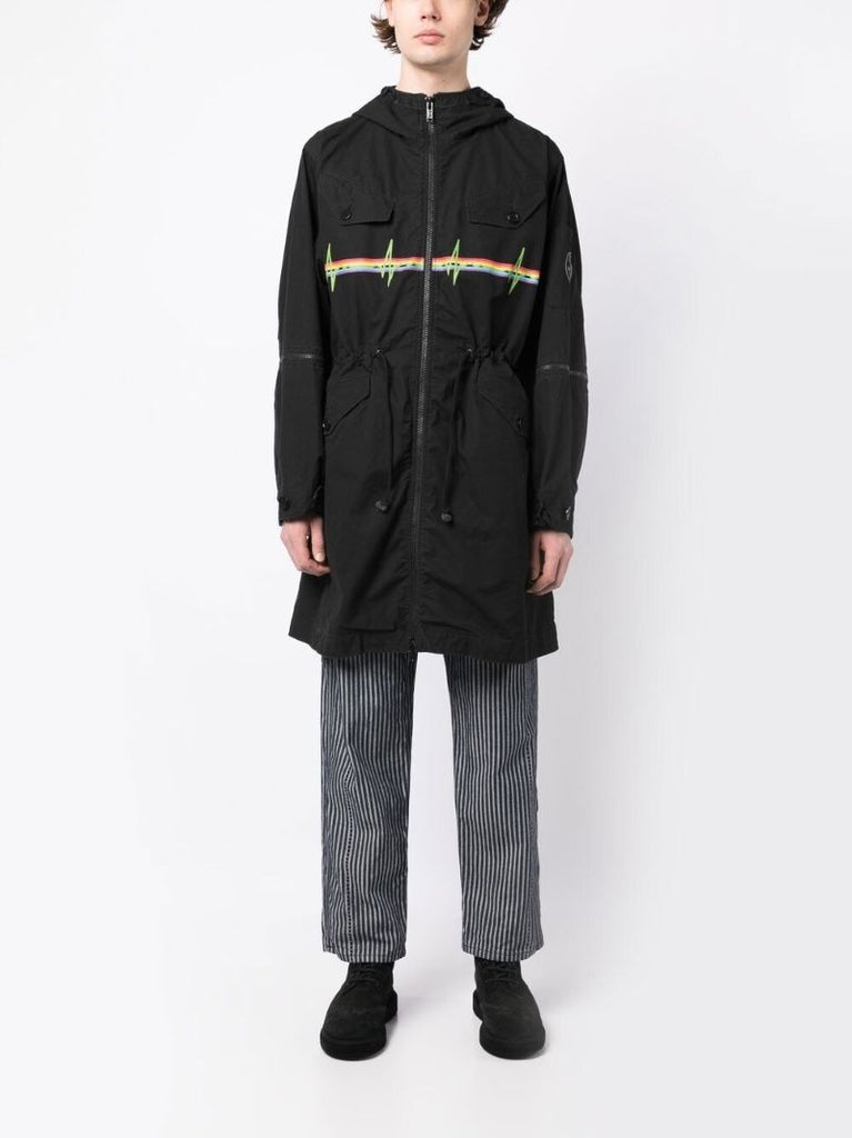 Black Graphic Print Hooded Parka