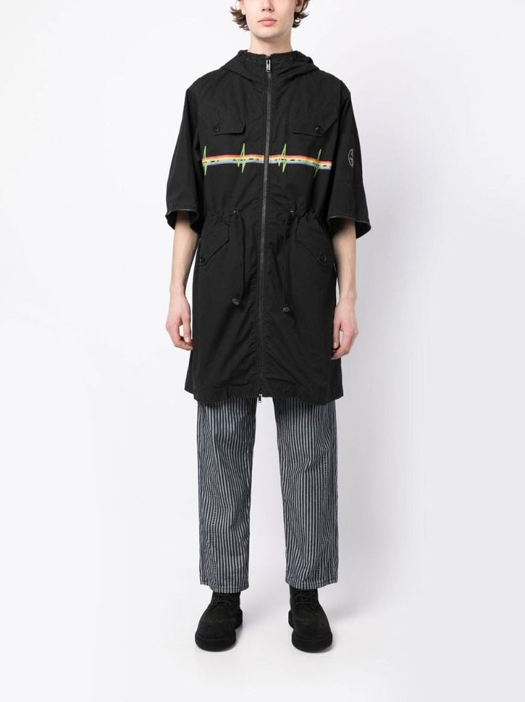 Black Graphic Print Hooded Parka