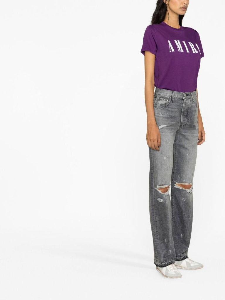 Grey Distressed Straight-leg Jeans