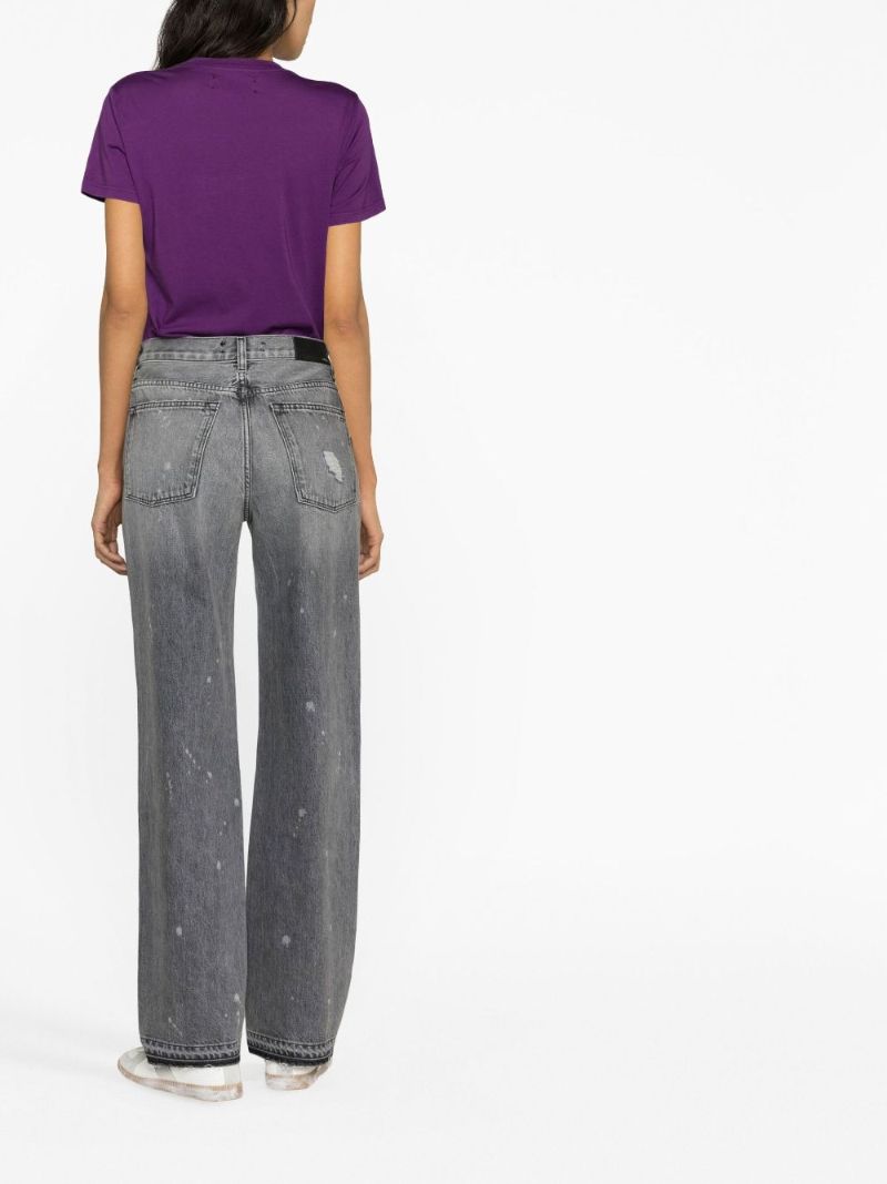 Grey Distressed Straight-leg Jeans