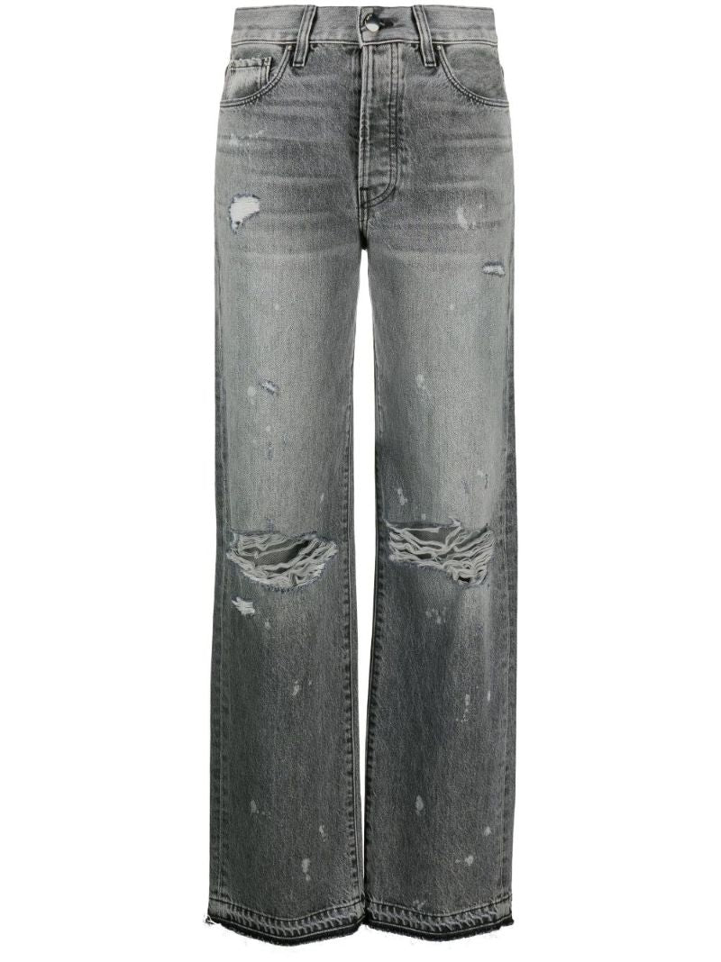 Grey Distressed Straight-leg Jeans