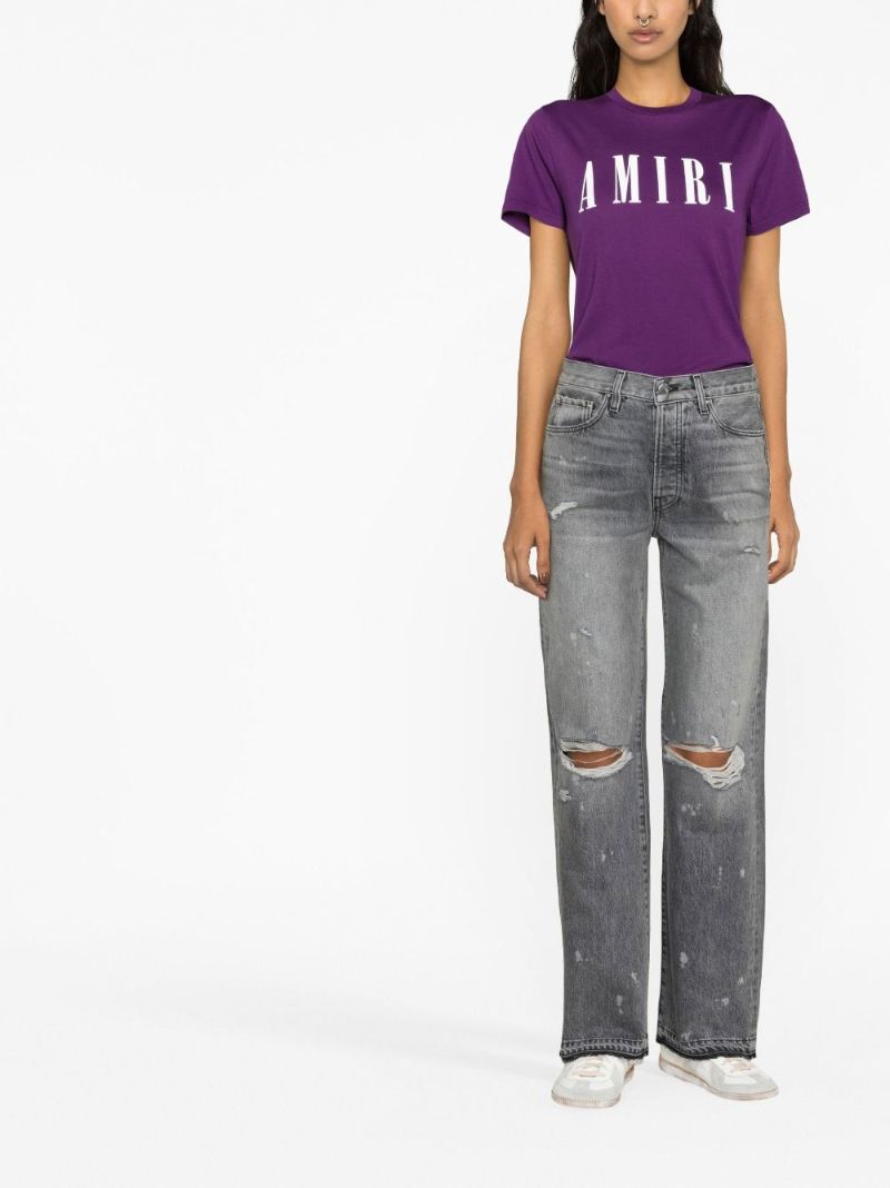 Grey Distressed Straight-leg Jeans