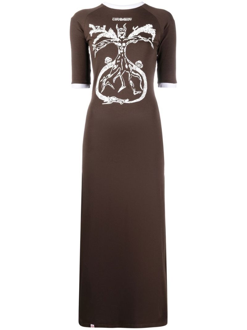 Brown Graphic-print T-shirt Dress