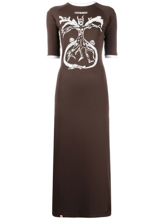Brown Graphic-print T-shirt Dress