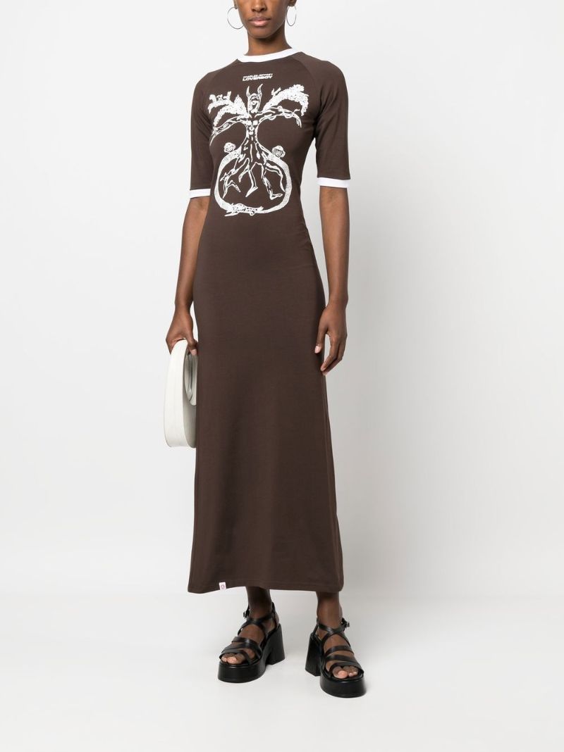Brown Graphic-print T-shirt Dress