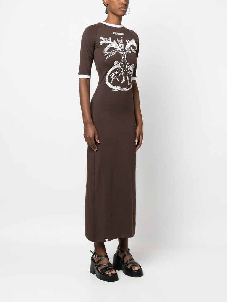 Brown Graphic-print T-shirt Dress