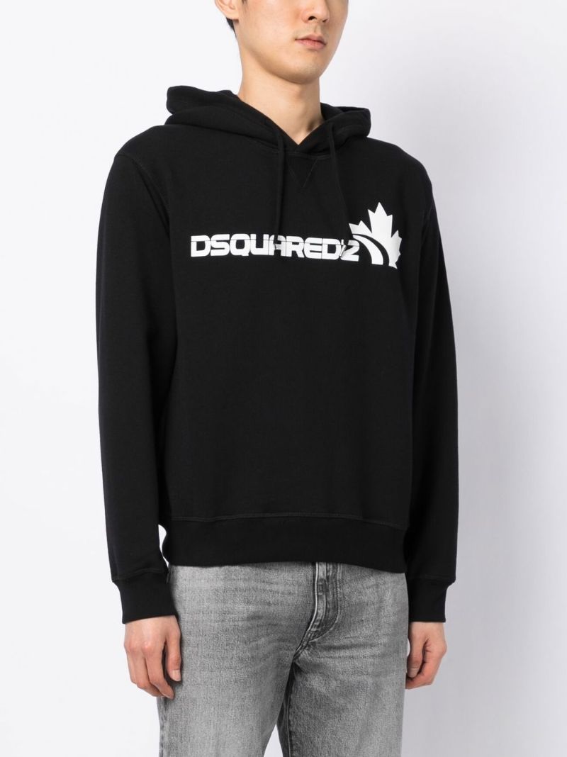 Black Logo Print Drawstring Hoodie