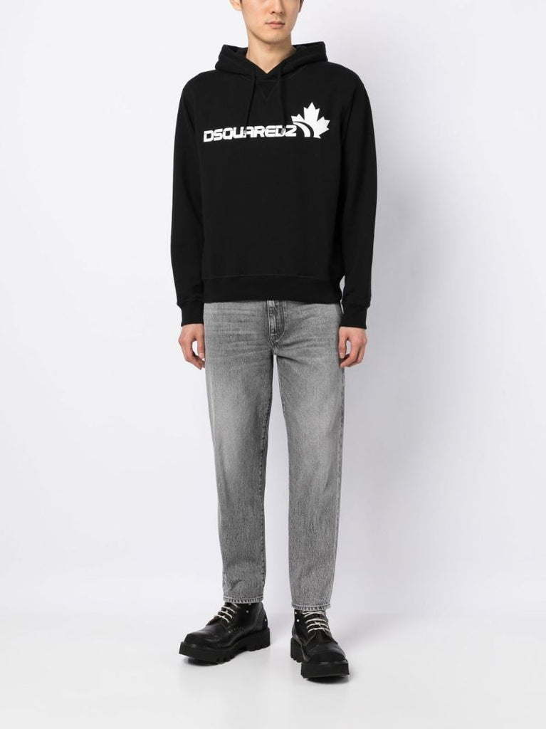 Black Logo Print Drawstring Hoodie