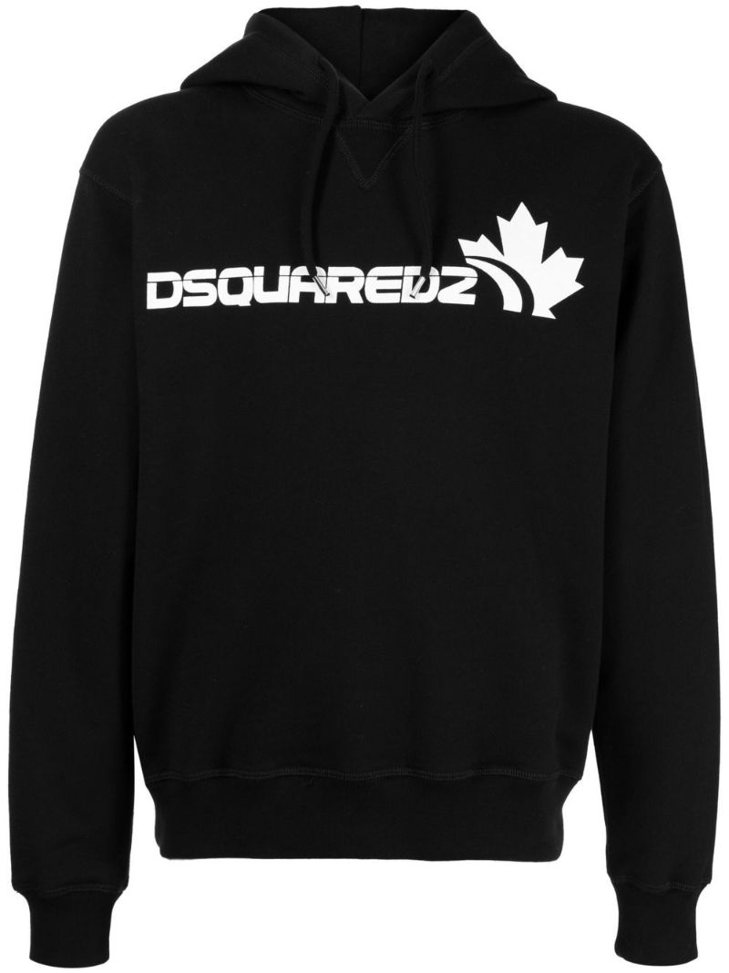 Black Logo Print Drawstring Hoodie