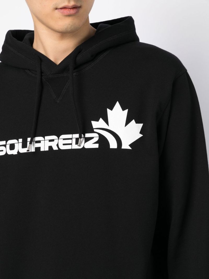 Black Logo Print Drawstring Hoodie