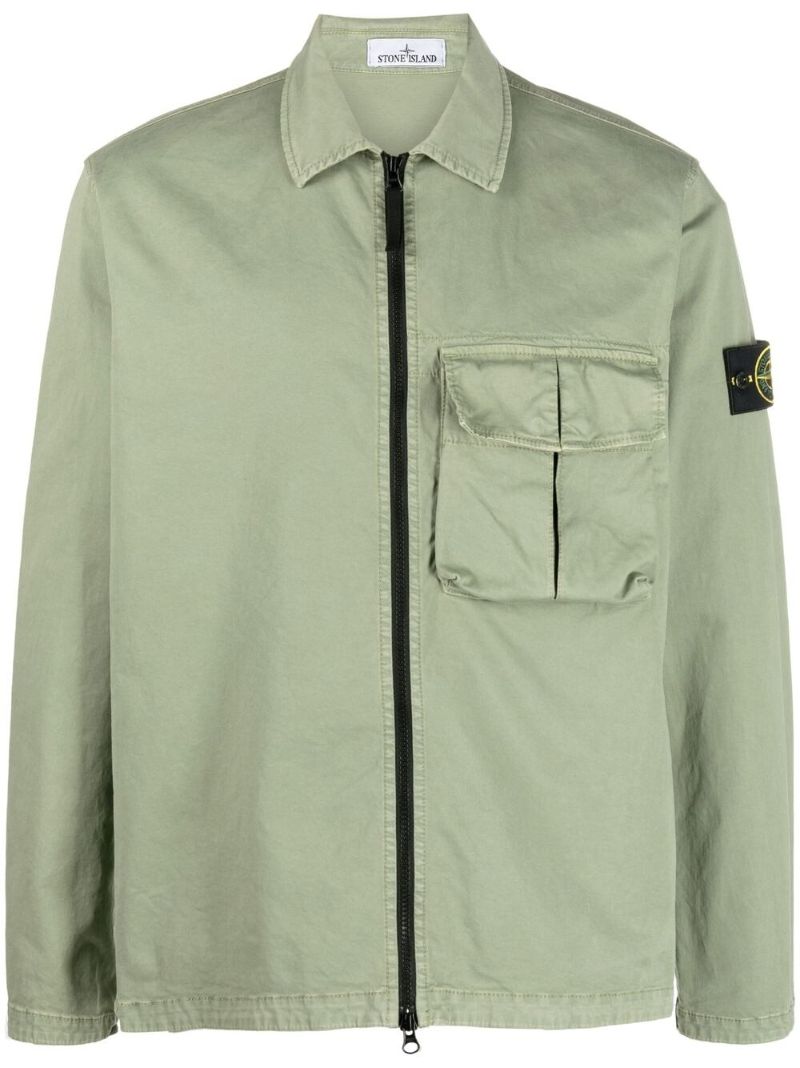 Khaki Green Compass Patch Cargo Shirt Jacket