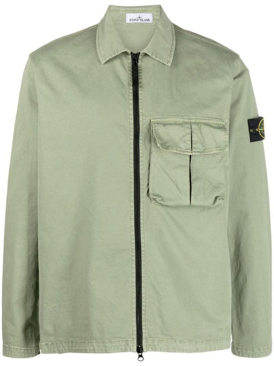 Khaki Green Compass Patch Cargo Shirt Jacket