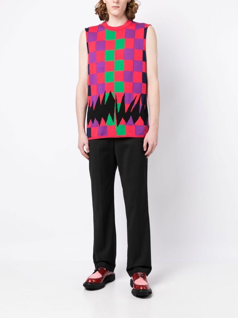 Pink Intarsia Checkerboard Knitted Top
