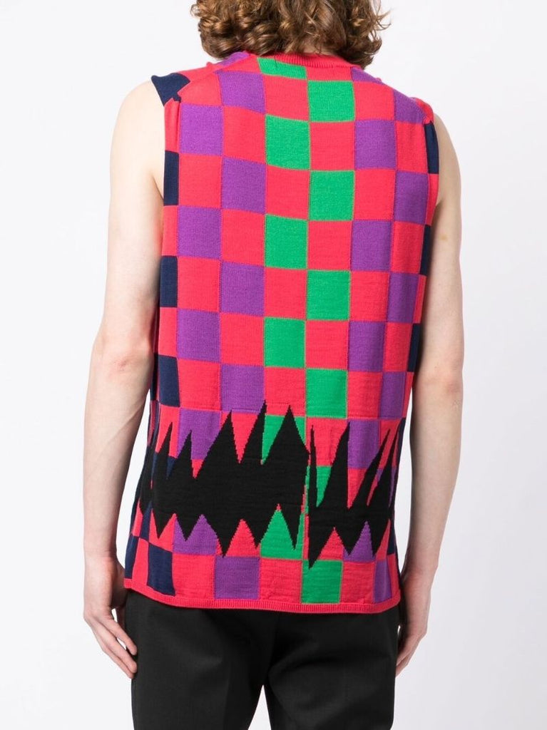 Pink Intarsia Checkerboard Knitted Top