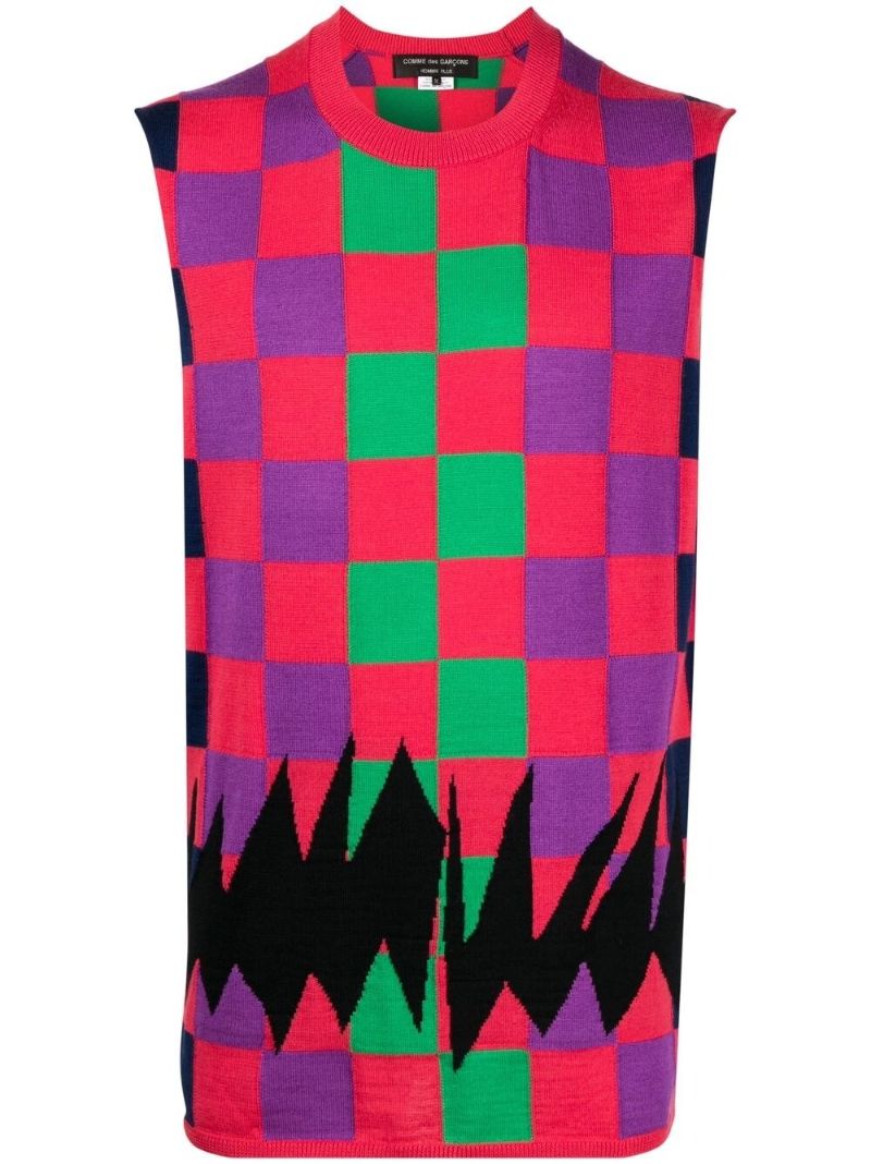 Pink Intarsia Checkerboard Knitted Top