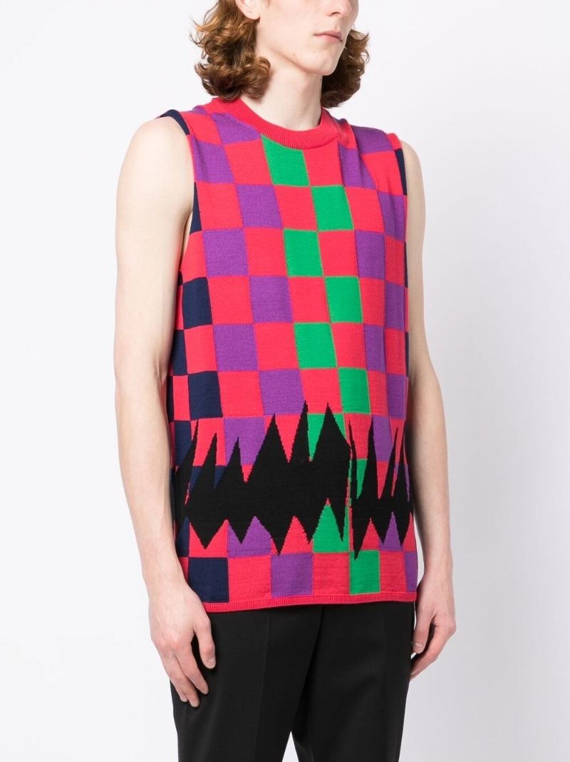 Pink Intarsia Checkerboard Knitted Top
