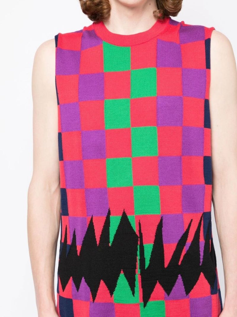Pink Intarsia Checkerboard Knitted Top