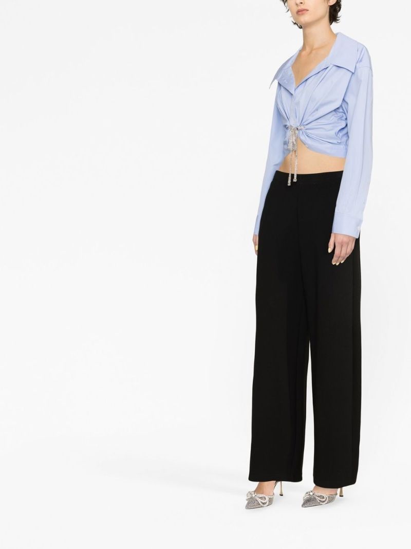 Blue Drawstring Gathered Cropped Shirt