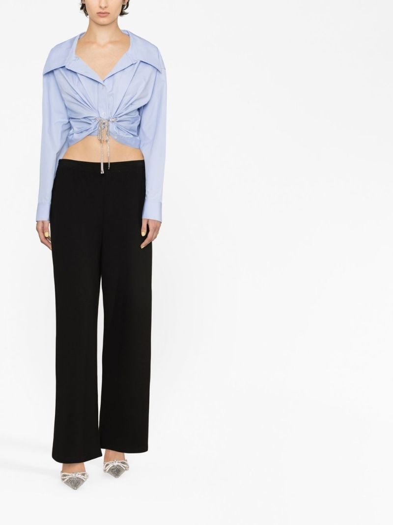 Blue Drawstring Gathered Cropped Shirt