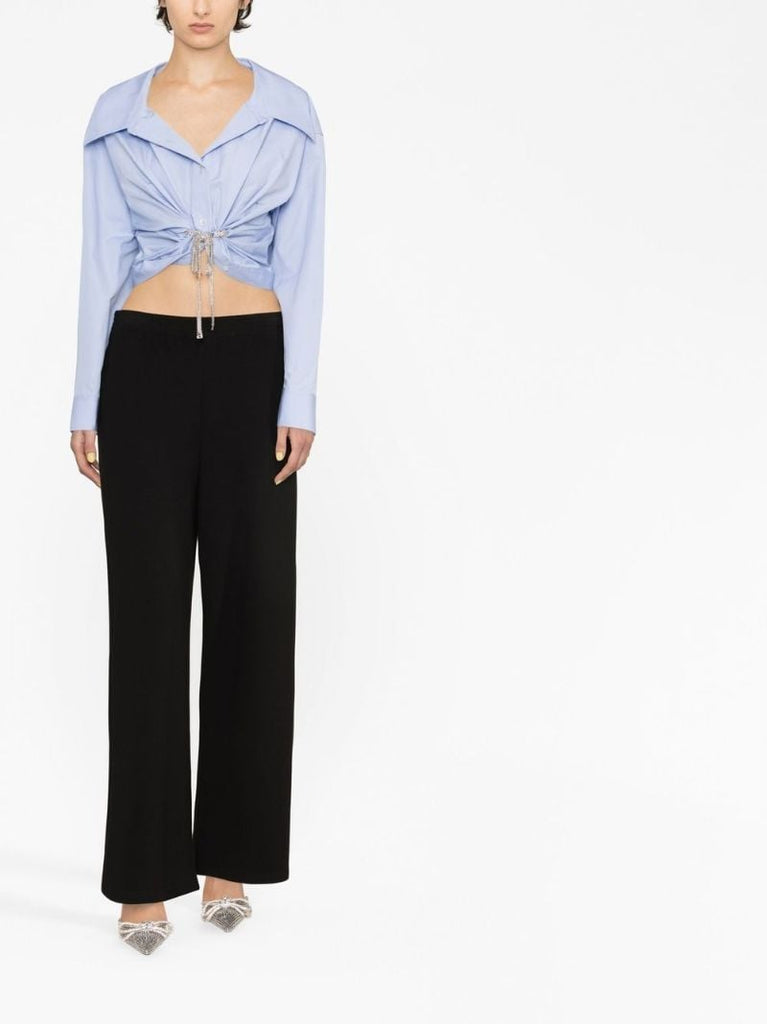 Blue Drawstring Gathered Cropped Shirt
