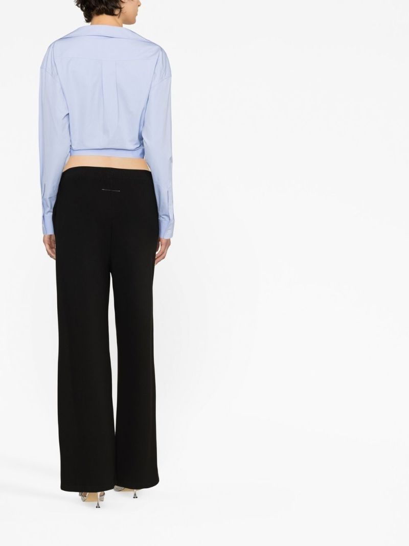 Blue Drawstring Gathered Cropped Shirt