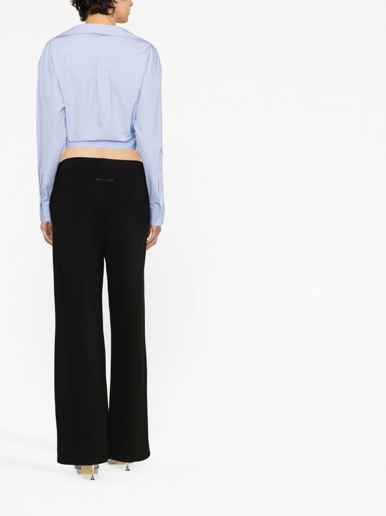 Blue Drawstring Gathered Cropped Shirt