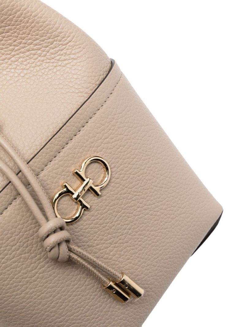 Beige Gancini Bucket Shoulder Bag