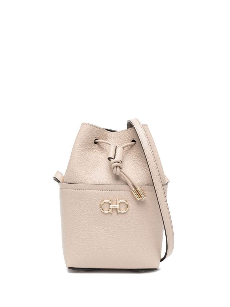 Beige Gancini Bucket Shoulder Bag