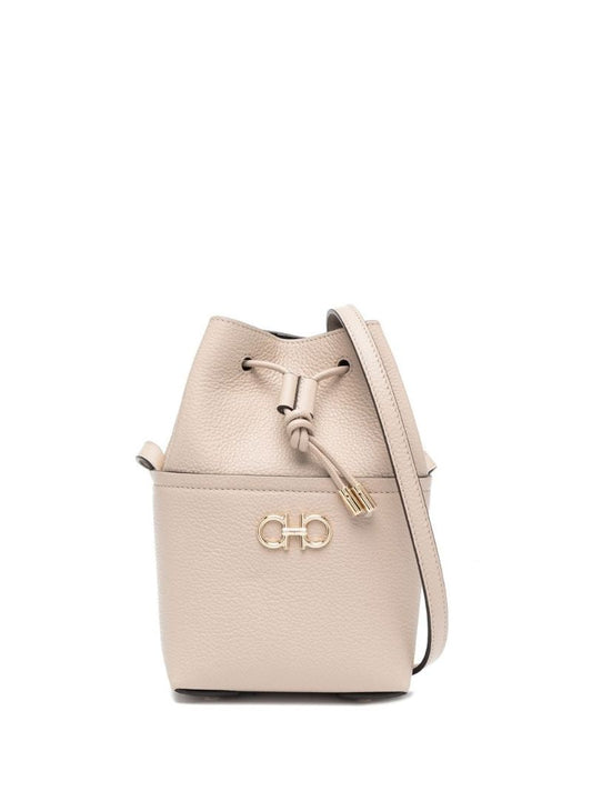 Beige Gancini Bucket Shoulder Bag