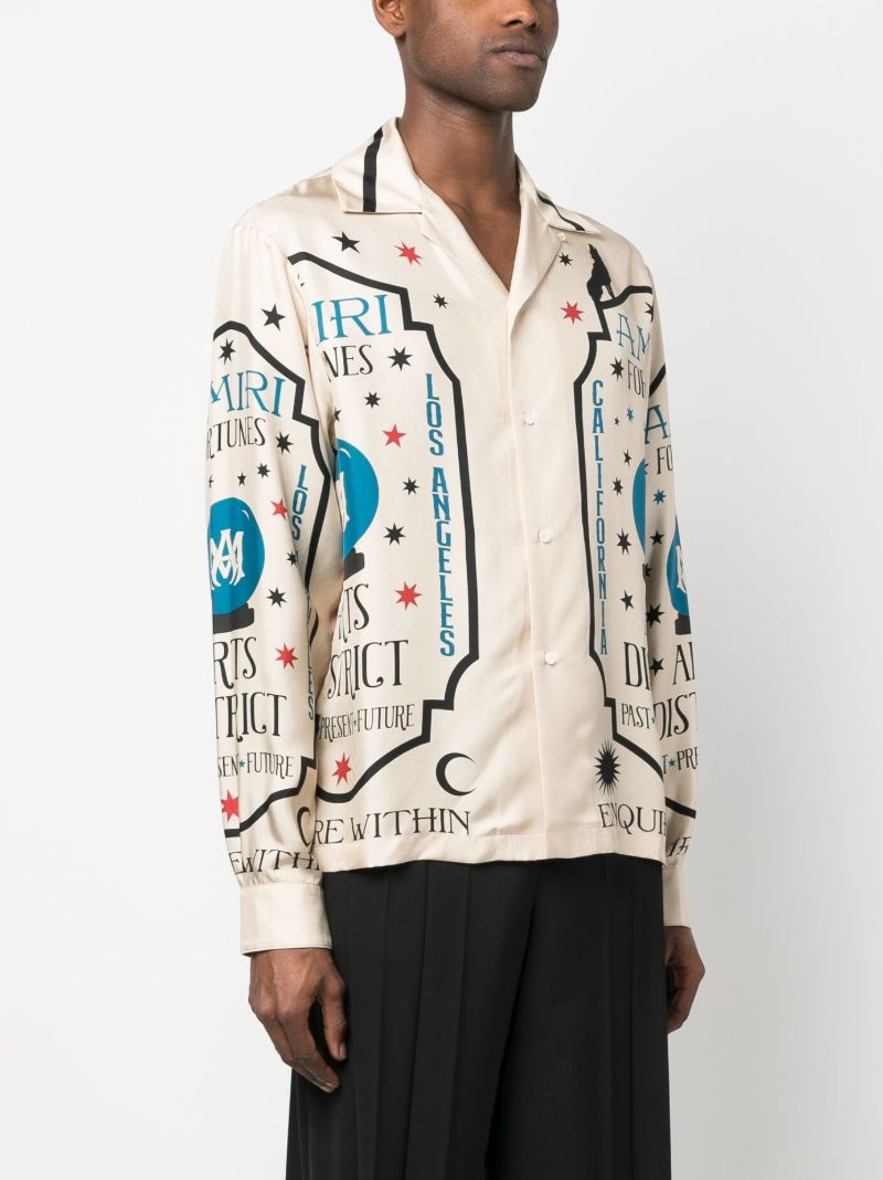 Neutral Fortune-print Silk Shirt