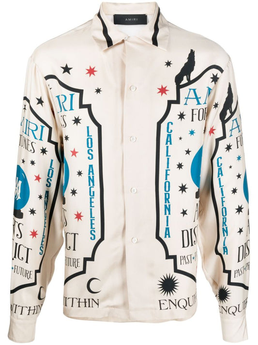 Neutral Fortune-print Silk Shirt