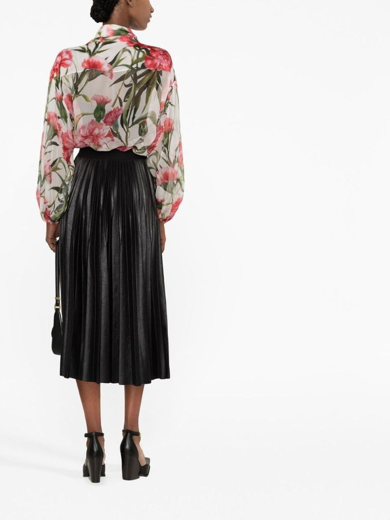 White and Pink Carnation Print Blouse