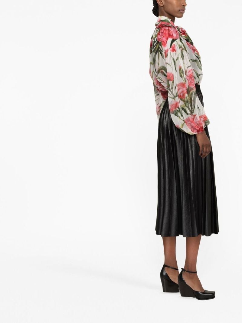 White and Pink Carnation Print Blouse