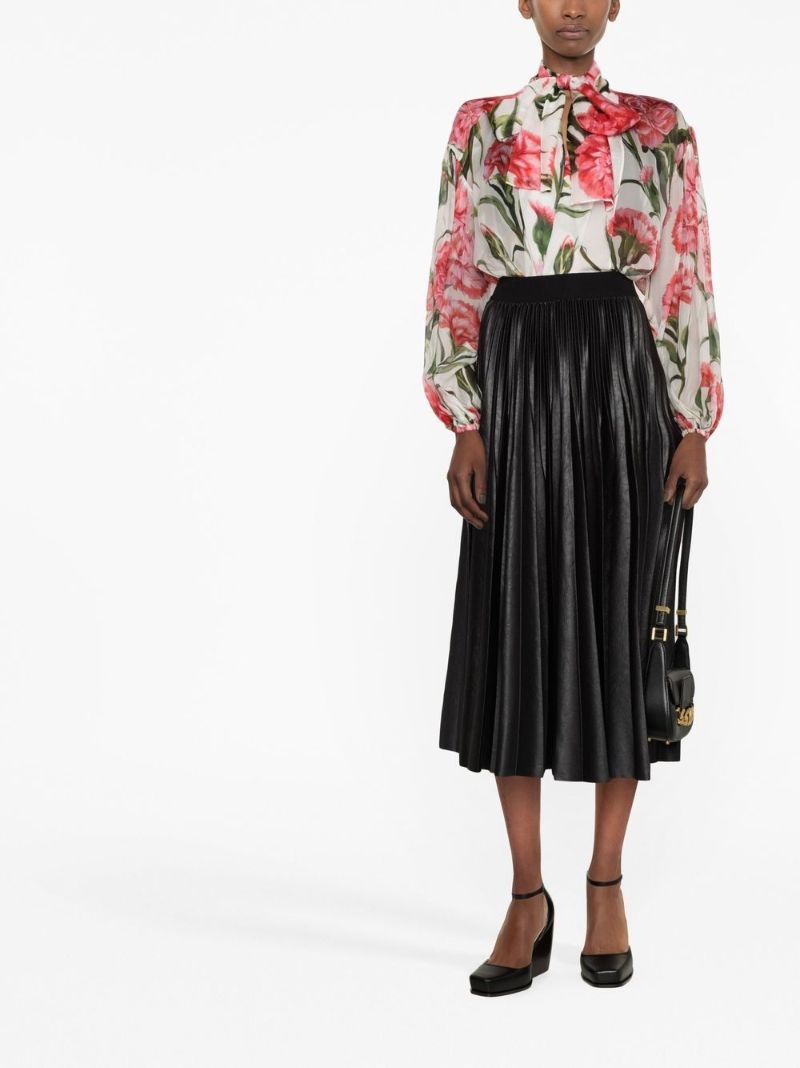White and Pink Carnation Print Blouse