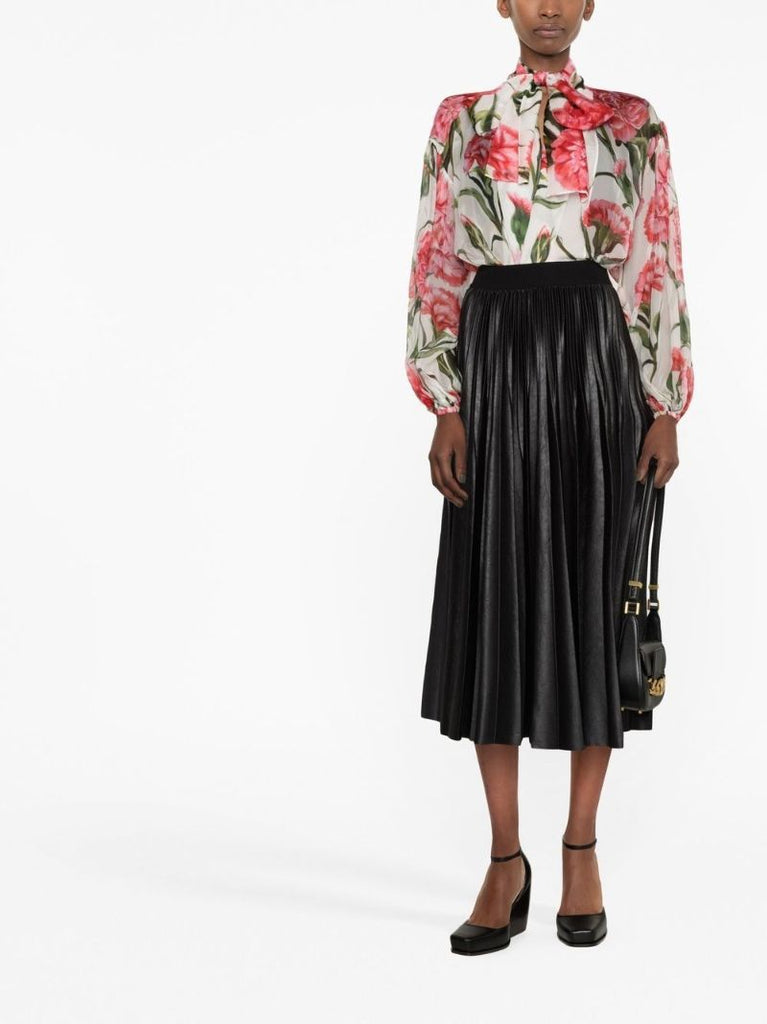 White and Pink Carnation Print Blouse