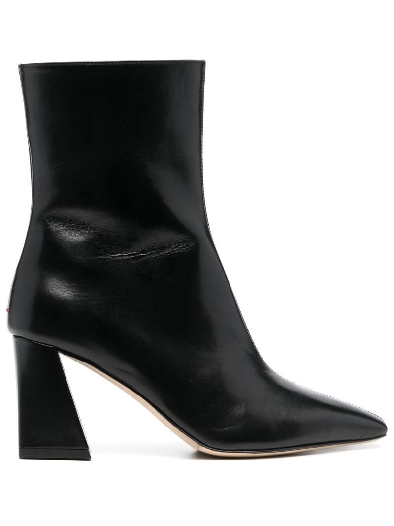 Black Square Toe Leather Boots
