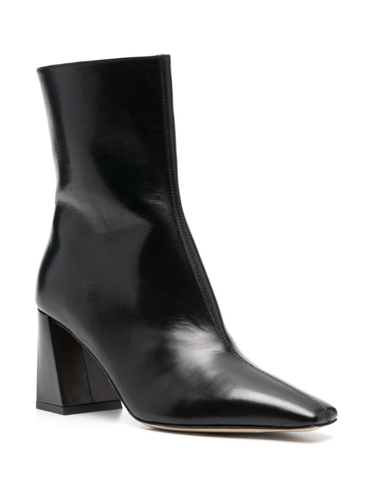 Black Square Toe Leather Boots
