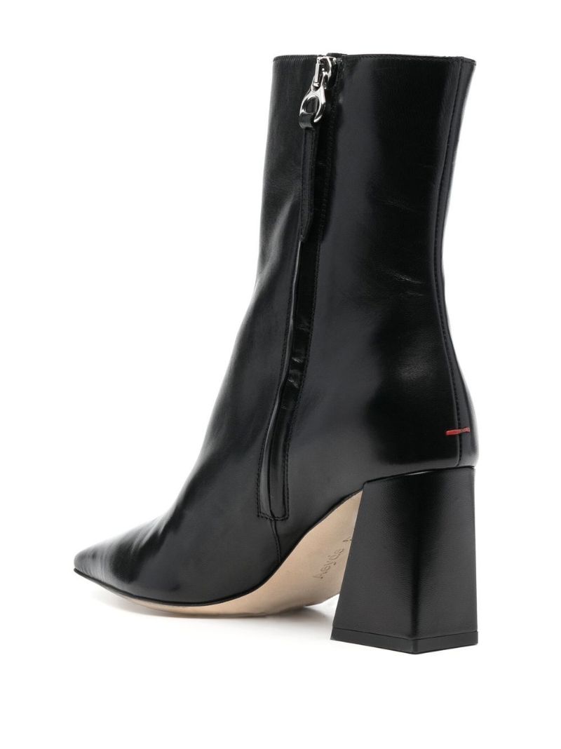 Black Square Toe Leather Boots