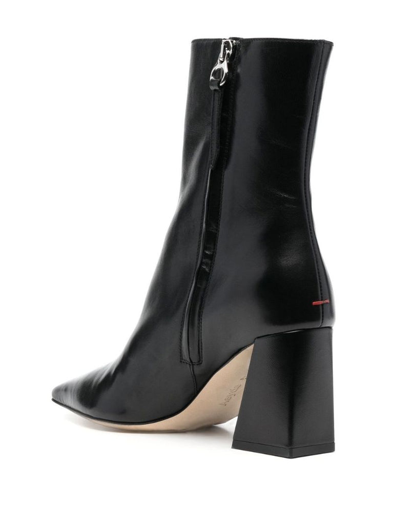 Black Square Toe Leather Boots