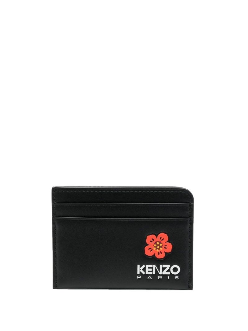 Black Logo Print Leather Card Holder