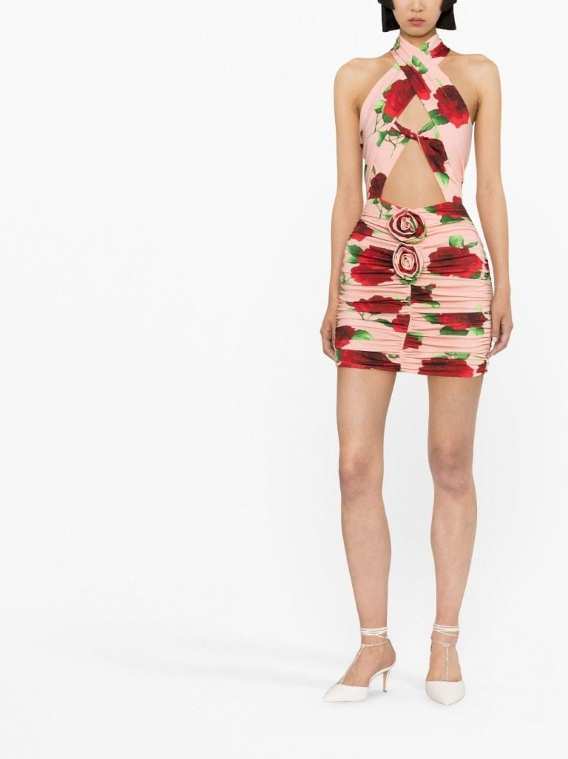 Pink Floral Print Ruched Mini Dress