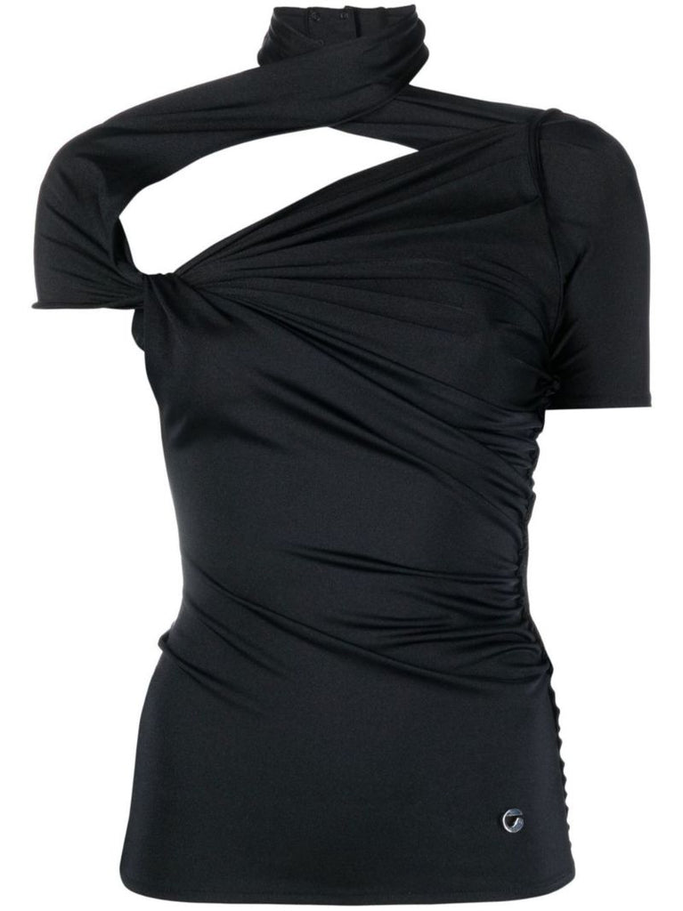 Black Cut-out Ruched T-shirt