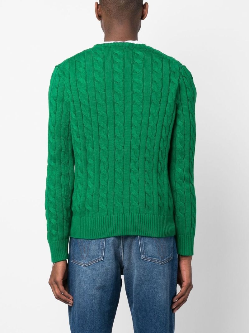 Green Logo Embroidered Cable Knit Sweater