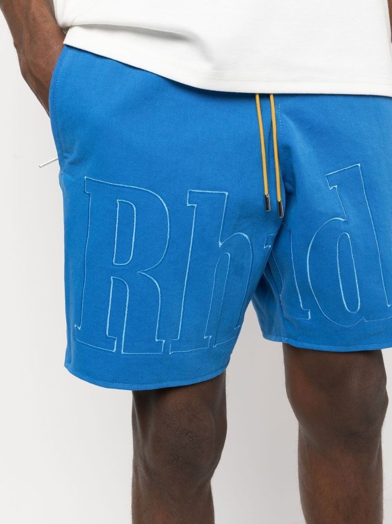 Blue Logo Embroidered Drawstring Shorts
