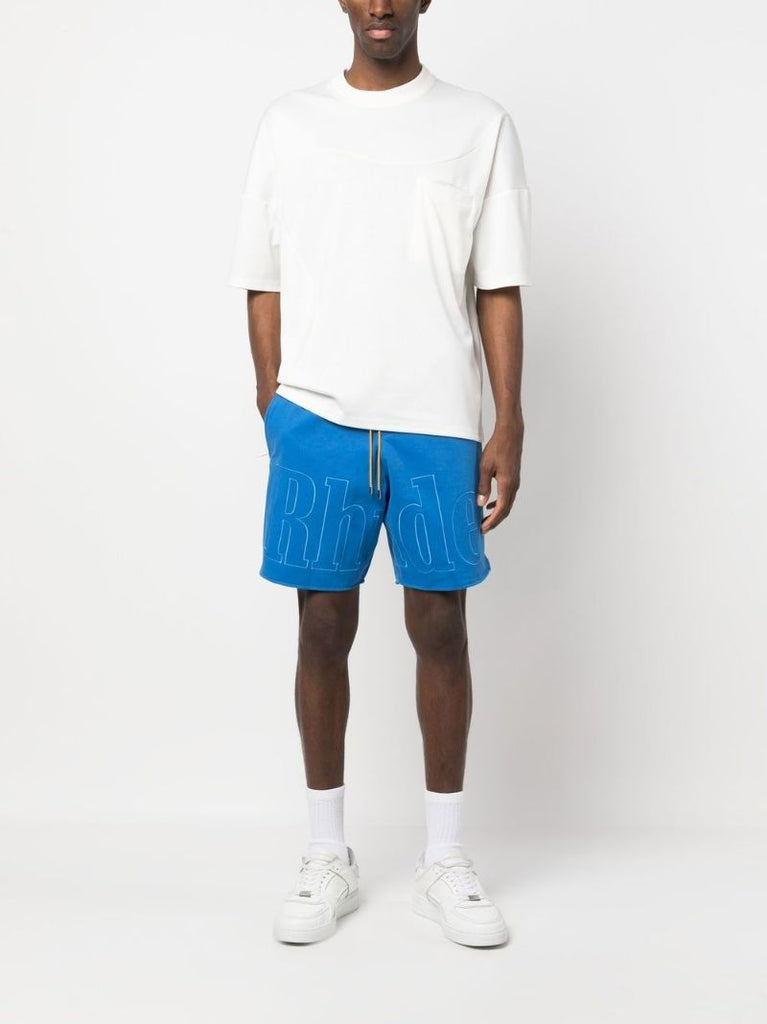 Blue Logo Embroidered Drawstring Shorts