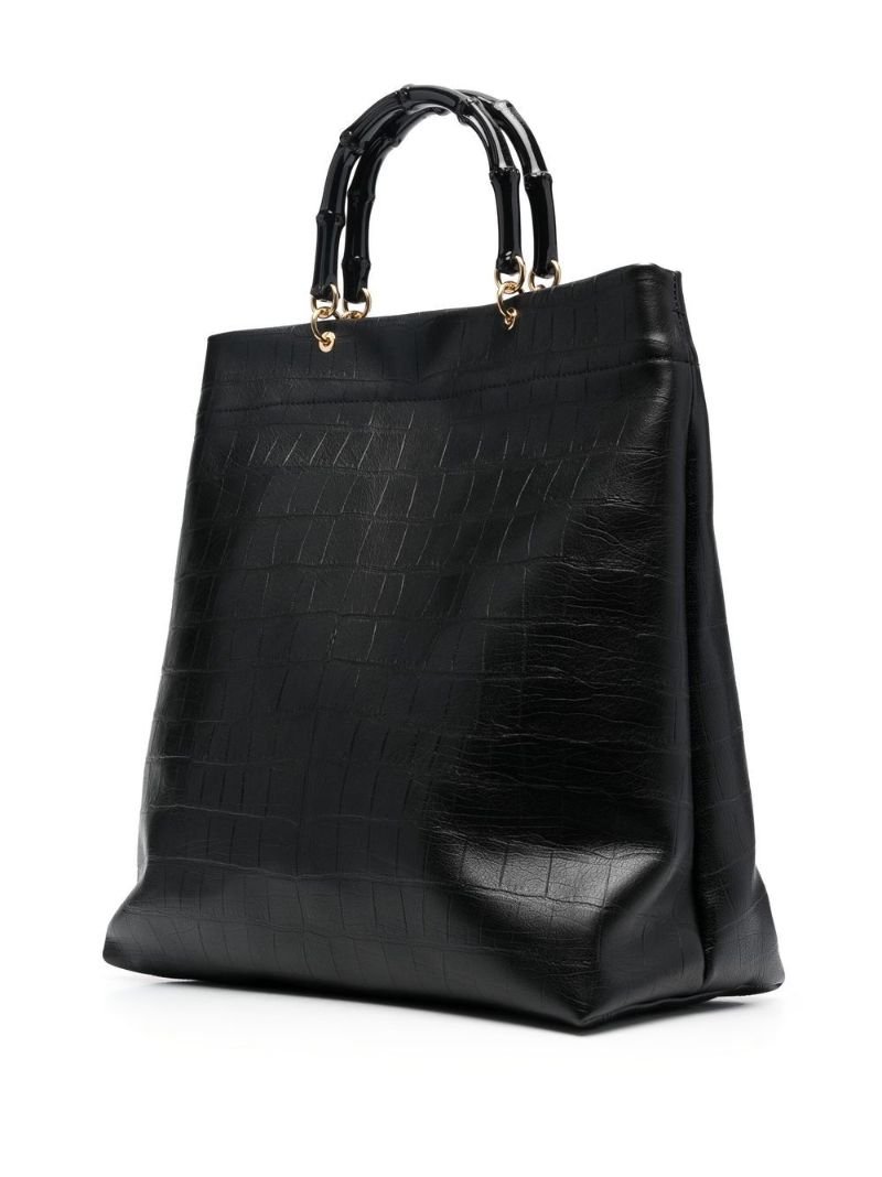 Black Mock Croc Leather Top Handle Bag