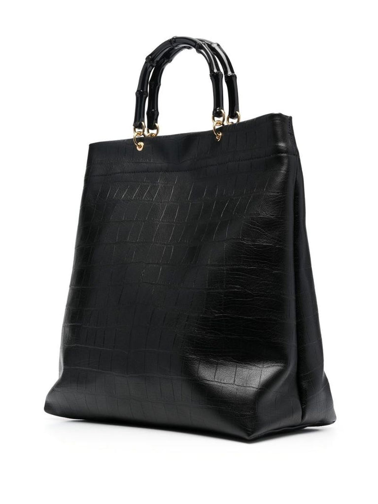 Black Mock Croc Leather Top Handle Bag